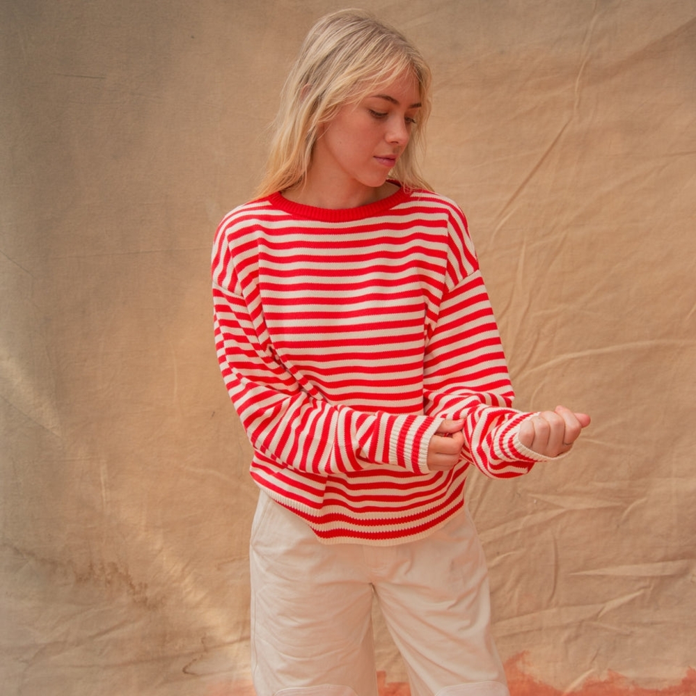 Red and White Striped Women's Top